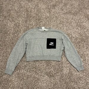 Nike Gray Cropped Crewneck Sweatshirt with Black Logo Patch